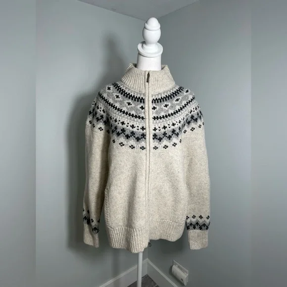 NWT L.L. Bean Fair Isle Classic Rag Wool Grandmacore Zip Cardigan Size Large - Picture 3 of 16